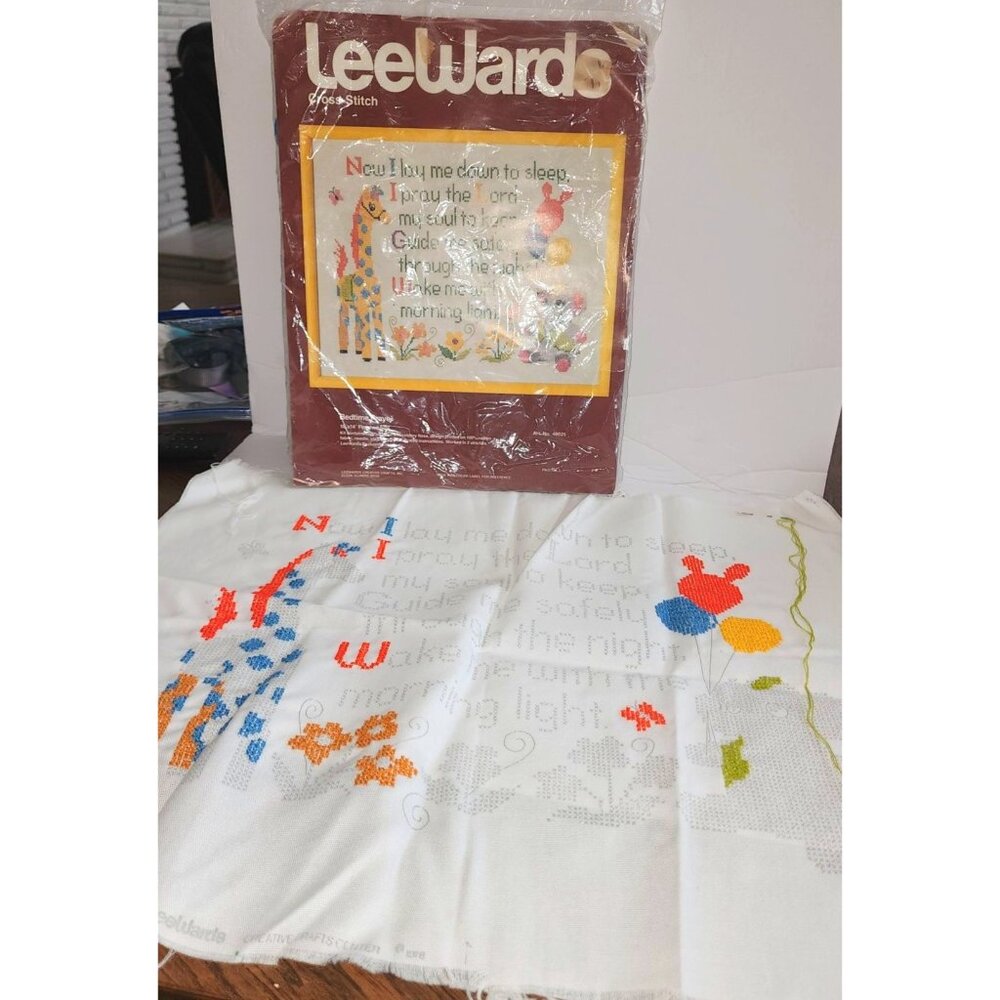LeeWards Cross-Stitch Kit "Bedtime Prayer"  18" x 14" Finished Size  Includes Fl